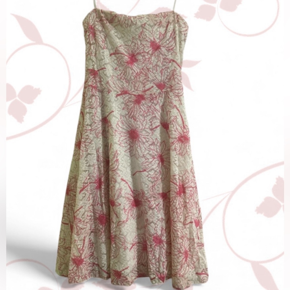 🐣Taboo Strapless Dress with Pink Floral on Cream